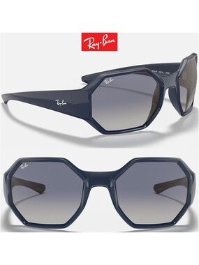 RAY-BAN UNISEX RB4337 61974L POLISHED BLUE GRADIENT BLUE OCTAGON SUNGLASSES.59mm